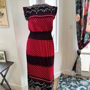 Red and Black Sleeveless Maxi Sundress